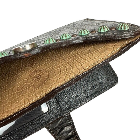 Double J Saddlery Wallet Vintage Rose Brown Tan Leather Mag Snap Closure READ - Picture 13 of 16